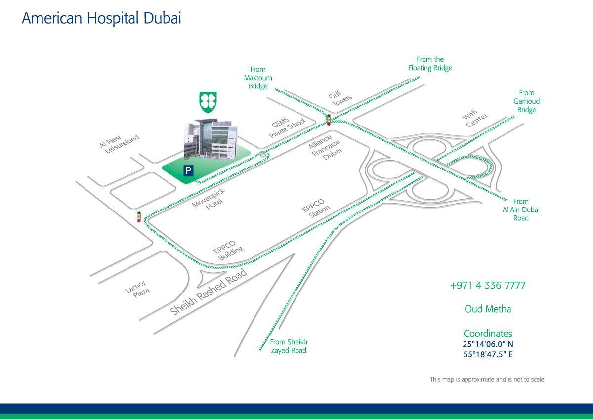 mapa amerykański szpital w Dubaju