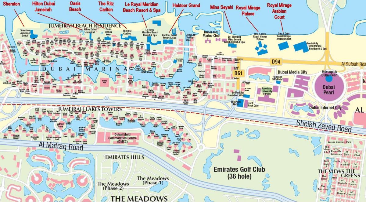 Dubai Marina mapa z nazwami dom