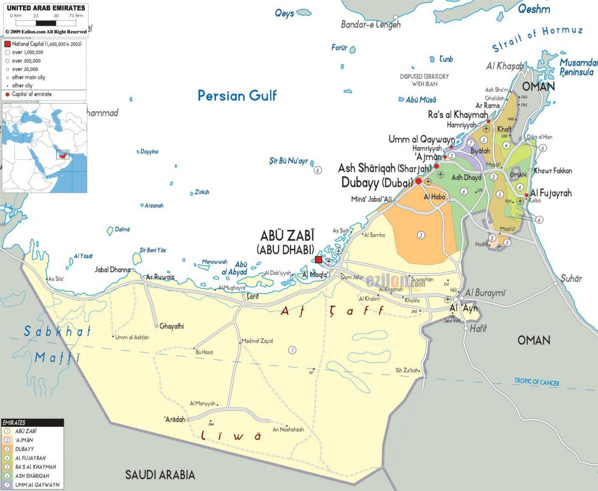 mapa Dubaj, Zjednoczone Emiraty Arabskie
