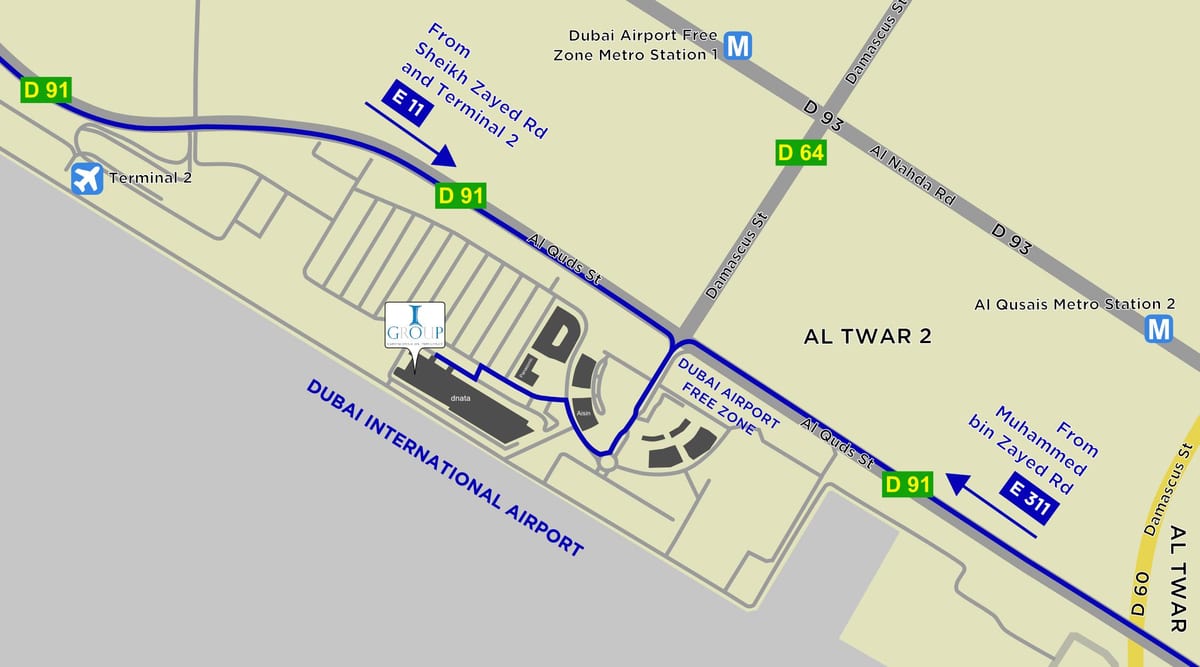mapa wolna strefa lotniska w Dubaju
