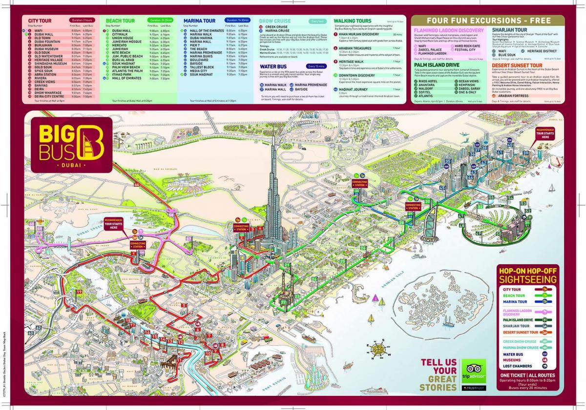 duży czerwony autobus Dubaj mapa